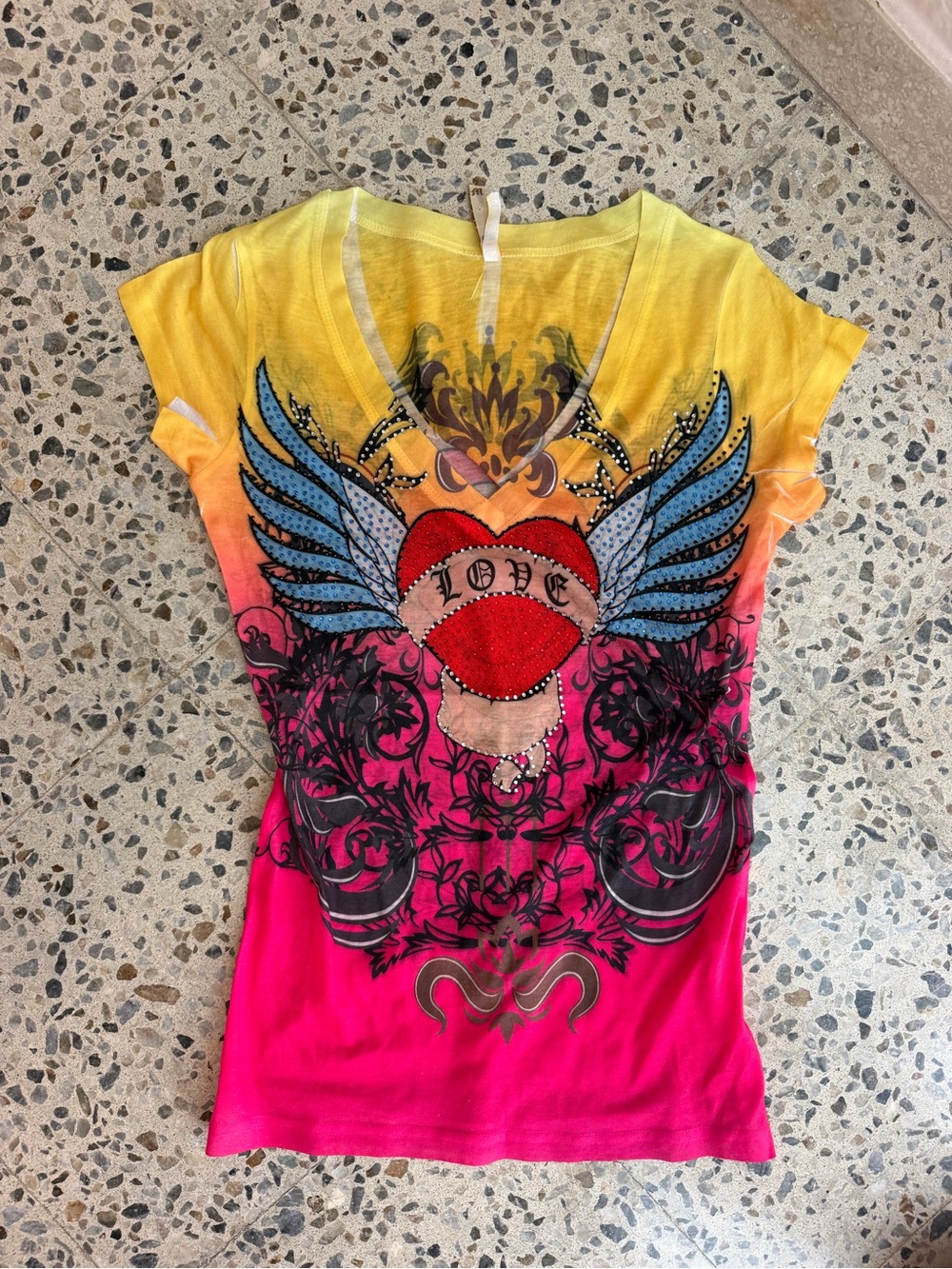 hip hop Graphic Short Sleeve Tee in Pink & Yellow